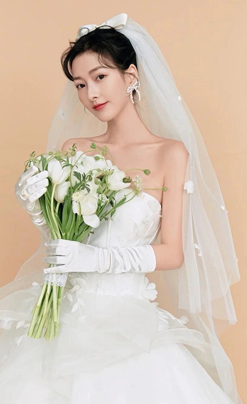 Off-white satin glossy medium-length wedding dress gloves     S6235
