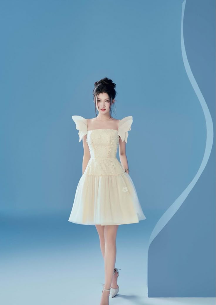 White wing suspenders waist slim A-line short skirt homecoming dress R3365