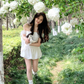 French white one shoulder dress set 2025 new beautiful and stunning fluffy flower bud skirt, homecoming dress R2990