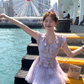 High waist short A-line pleated mesh skirt for women summer French style tall and slim skirt R4823