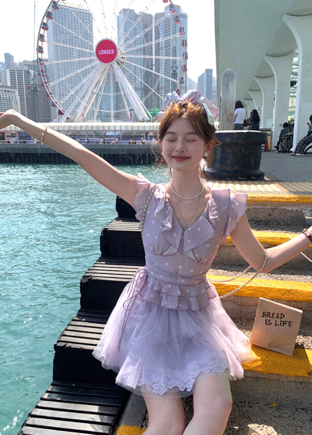 High waist short A-line pleated mesh skirt for women summer French style tall and slim skirt R4823