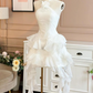 White halter neck slim irregular skirt A-line short skirt homecoming dress R2578