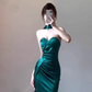 Birthday dress high-end evening dress high-end niche satin tube top halter neck dress R1765