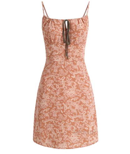 French holiday short yellow 2025 new suspender print dress R2652
