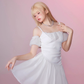 White Moonlight Pleated Tie Waist Off-Shoulder Puff Sleeve Dress R5253