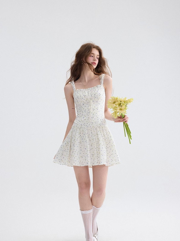 French floral suspender skirt pastoral style dress short skirt holiday style skirt R2756