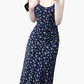 2025 Summer New Blue Floral Retro Backless Waist Long Suspender Dress R0909