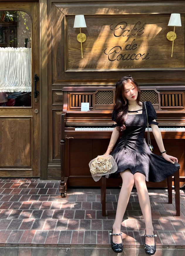 French slim black dress petite high-end waist short skirt for women summer R3826