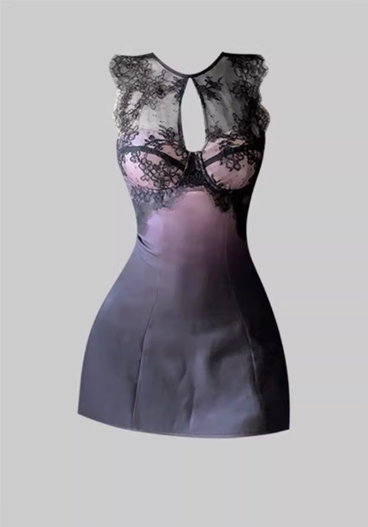 Pure desire style lace sleeveless gradient dress 2025 hot girl waist A-line short skirt R1139