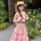 Pink long waist A-line suspender dress for women summer French temperament skirt R4862