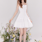 Girls slim texture tea break vacation white bow dress summer R4544