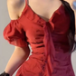 Beautiful dress French style high-end niche design off-shoulder irregular waist small red dress R0415