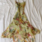 Green retro pattern slim waist irregular skirt homecoming dress R2746