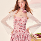 Rose mesh lotus leaf cake skirt waist strap dress R5254