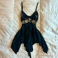 Navy blue suspenders low-cut waist slimming short skirt homecoming dress R2667