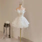 White tube top waist embroidered classic puffy princess skirt homecoming dress R3924