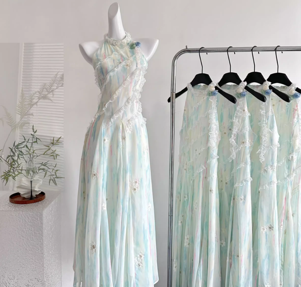 Summer fairy sweet slim waist long dress R1999