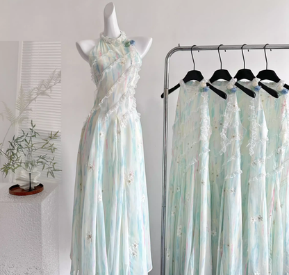 Summer fairy sweet slim waist long dress R1999