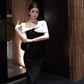 One shoulder dress for women black and white slim waist and fit temperament hip party dress R1535