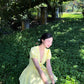Yellow V-neck puff sleeves slim waist A-line short skirt homecoming dress R3428