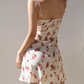 French retro floral sexy waist suspender dress A-line short skirt R2826