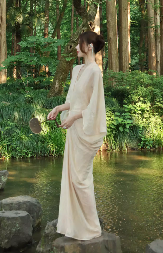 New Chinese style ancient town travel outfit ramie backless dress design photo skirt R1629