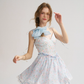 French blue skirt sweet floral suspender skirt holiday style ear-shaped short dress for women R3522