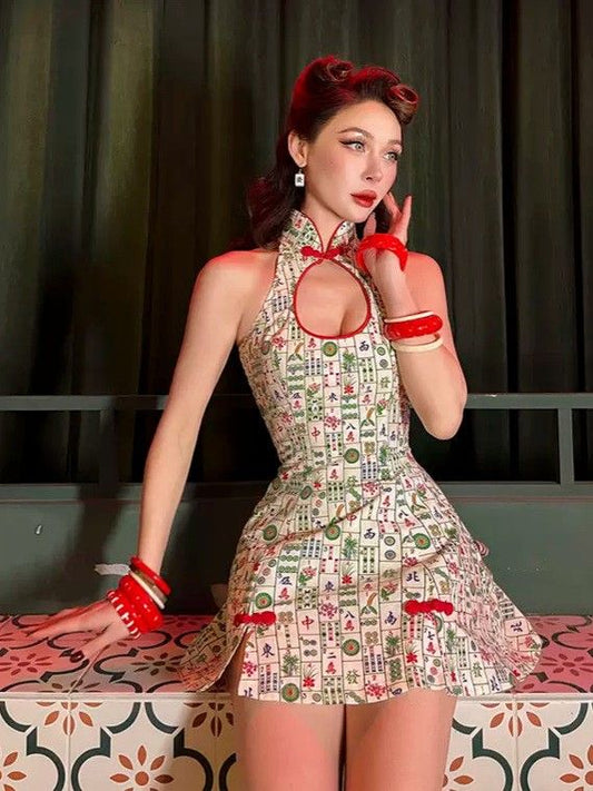 Retro Chinese style waist slim short skirt homecoming dress R2966