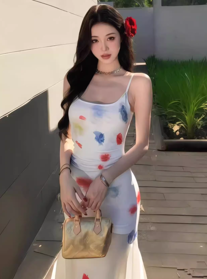 Dopamine waist skirt outfit waist long skirt fishtail skirt beautiful color suspender dress R1616