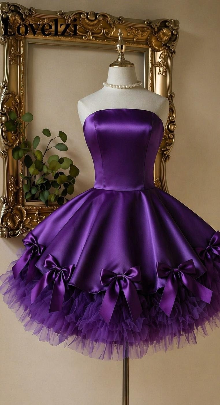 Elegant Purple A-Line Strapless Bodycon Mini Dress with Bow Trim Homecoming Dress RS226