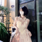 Spring Breeze French Lolita Gradient Pink Fairy Fishbone Sling Lolita Princess Dress Two-piece Set R1656