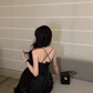 Black halter dress sexy backless V-neck fishtail hip-wrapped holiday long dress R1518