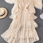 Spring super fairy seaside vacation ruffled high waist slim V-neck dress desert travel red long skirt R0329