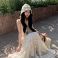 Atmosphere outfit suit holiday beautiful small sling hollow vest skirt a complete set R1746