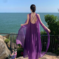Purple beach dress backless dress loose chiffon suspender long dress seaside holiday dress R1595