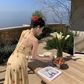 Gentle temperament halter neck floral dress beautiful waist backless A-line long skirt R0740