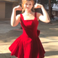Large size French pure velvet square neck dress red birthday puffy dress R1886