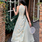 Fairy New Chinese Retro Temperament Splicing Printed Long Skirt Sleeveless Halter Neck Dress R1711