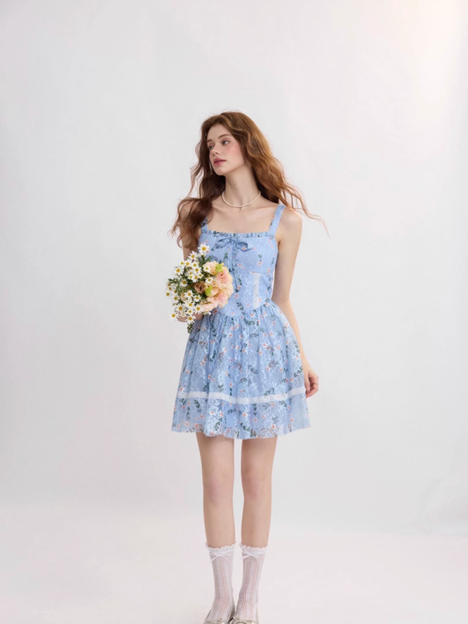 Coastal Fragrance French Floral Short Dress R2754