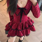 French retro polka dot contrast color dress new 2025 waist puffy cake skirt R1361