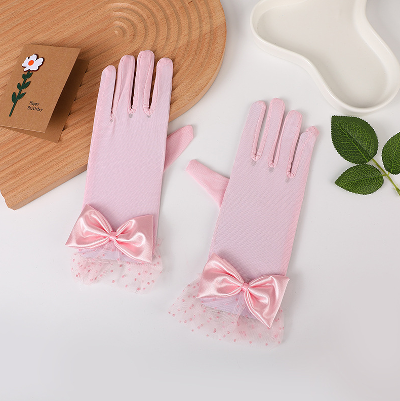 Mesh gloves, black lace polka dot lace bow short tube French Hepburn style dress     S6255