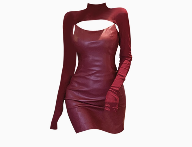 Sexy hot girl PU leather suspender dress 2025 sweet and spicy design chic suit skirt R1245
