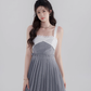 Suspender dress new style niche splicing pleated skirt high waist temperament short skirt summer R4178