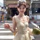 Women's romantic floral suspender dress sweet skirt R4948