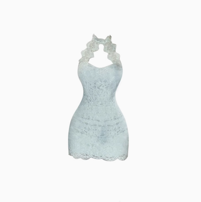 Pure desire hot girl sleeveless halter neck lace dress 2025 hollow waist hip skirt R1146