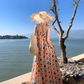 National style retro floral suspender dress temperament loose A-line long skirt R0615