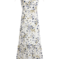 2025 Summer New French Blue Floral Holiday Style Mid-Length Suspender Dress R0923