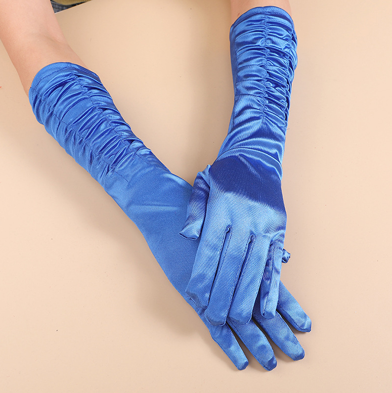 Sunscreen long satin pleated bridal gloves satin fingerless gloves wedding wedding stage     S6263