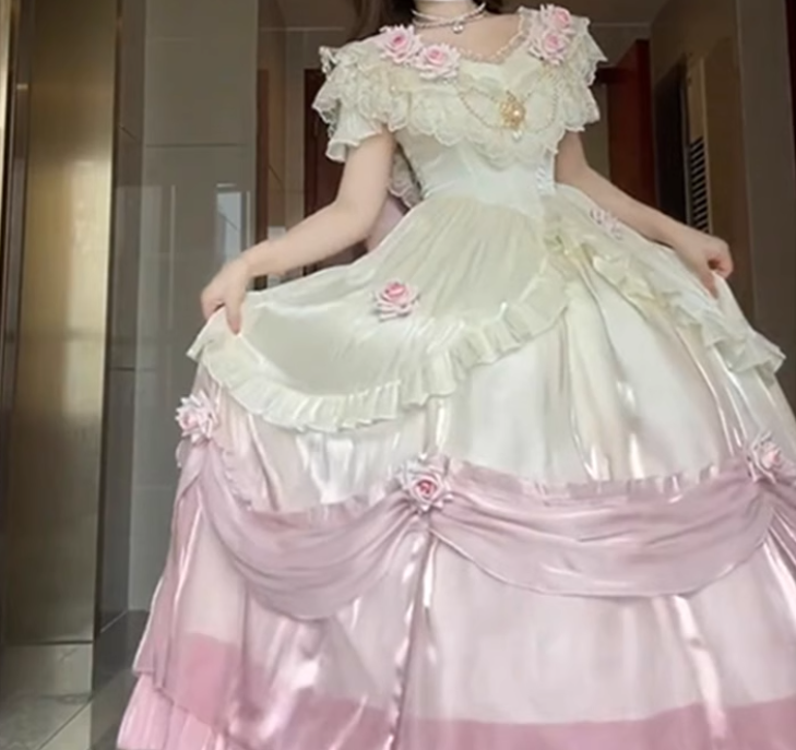 Tana Manor Retro Lolita Three-Dimensional Rose Long Skirt Heavy-Duty Dress Princess Skirt R1694