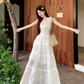Fairy waist skirt travel photo shoot long skirt exposed waist suspender dress R1763